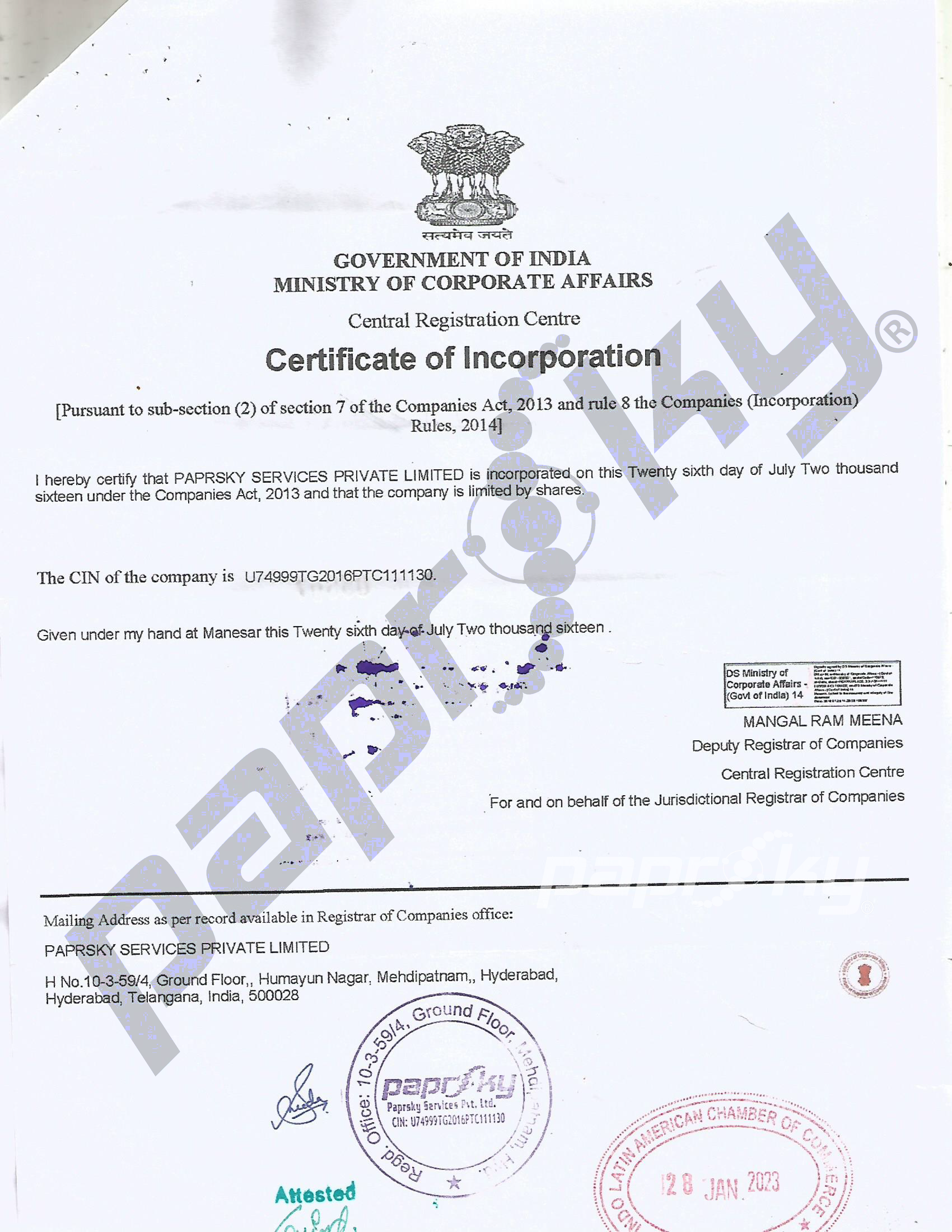 COI – Certificate of Incorporation